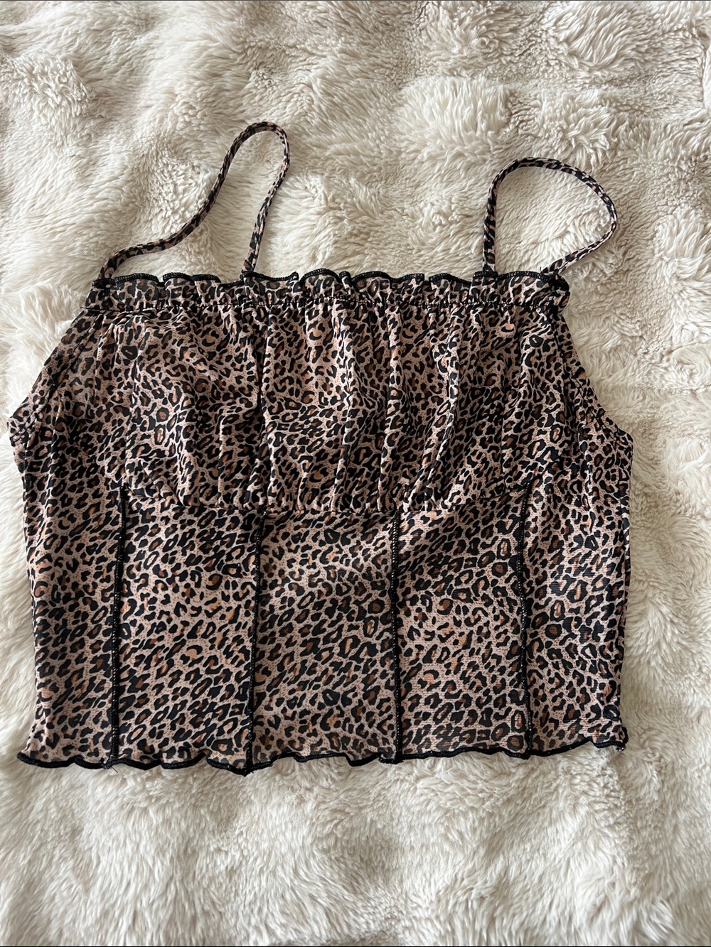 Leopard Print Spaghetti Strap Crop Top - Brown
